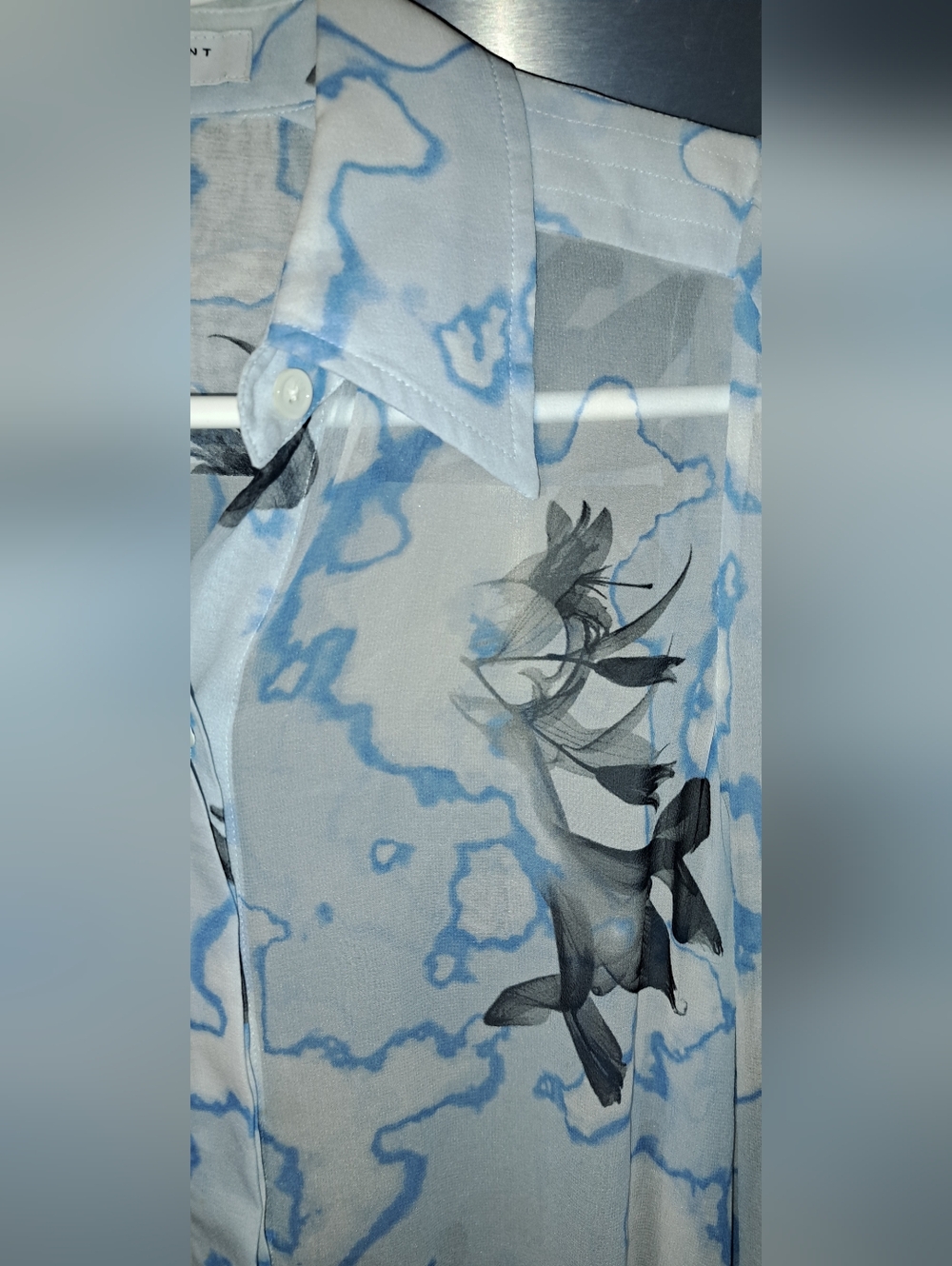 Equipment Femme XS Silk Blue  Abstract Print Long Sleeve Blouse Top  Sheer - Picture 8 of 12